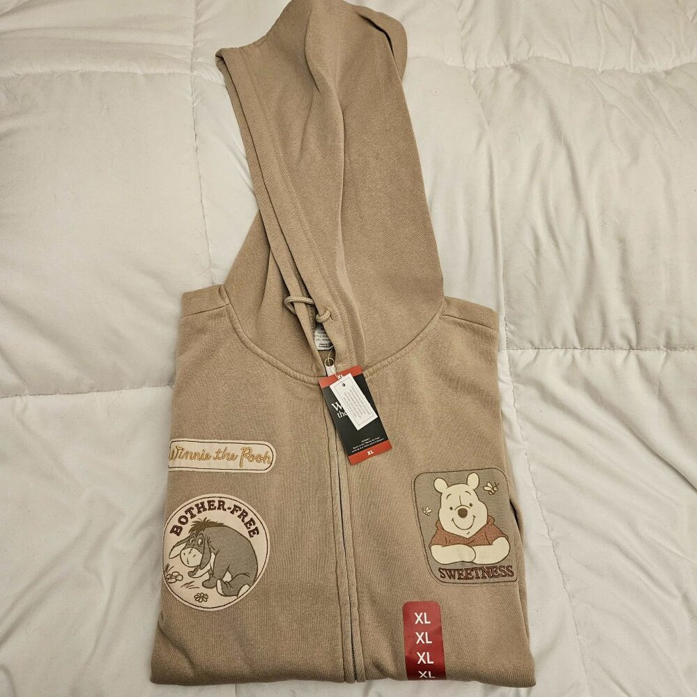 🆕 SIZE XL DISNEY HOODIE Winnie the Pooh full zip w/ patches